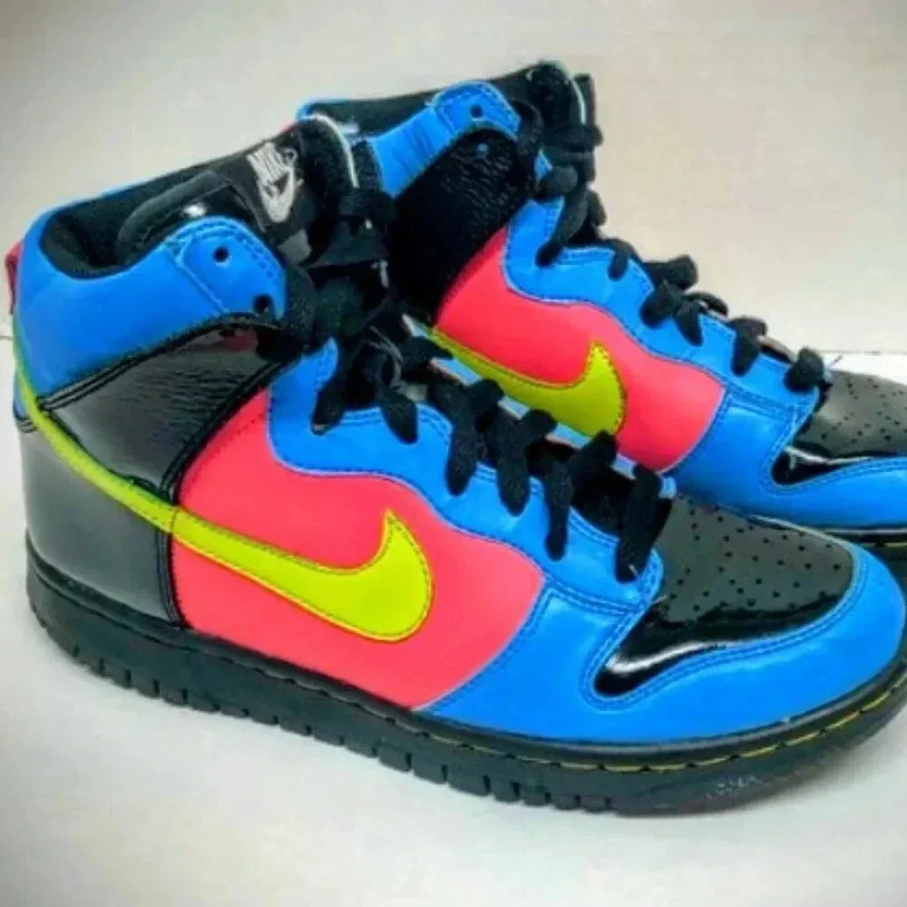 Nike Black Patent Color Block Dunk High Flamingo (Gs) size 6